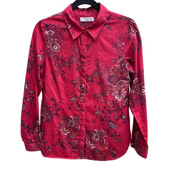 Coldwater Creek Shaped Womens Red Paisley Button-Up Long-Sleeve Shirt Blouse S - Picture 1 of 10